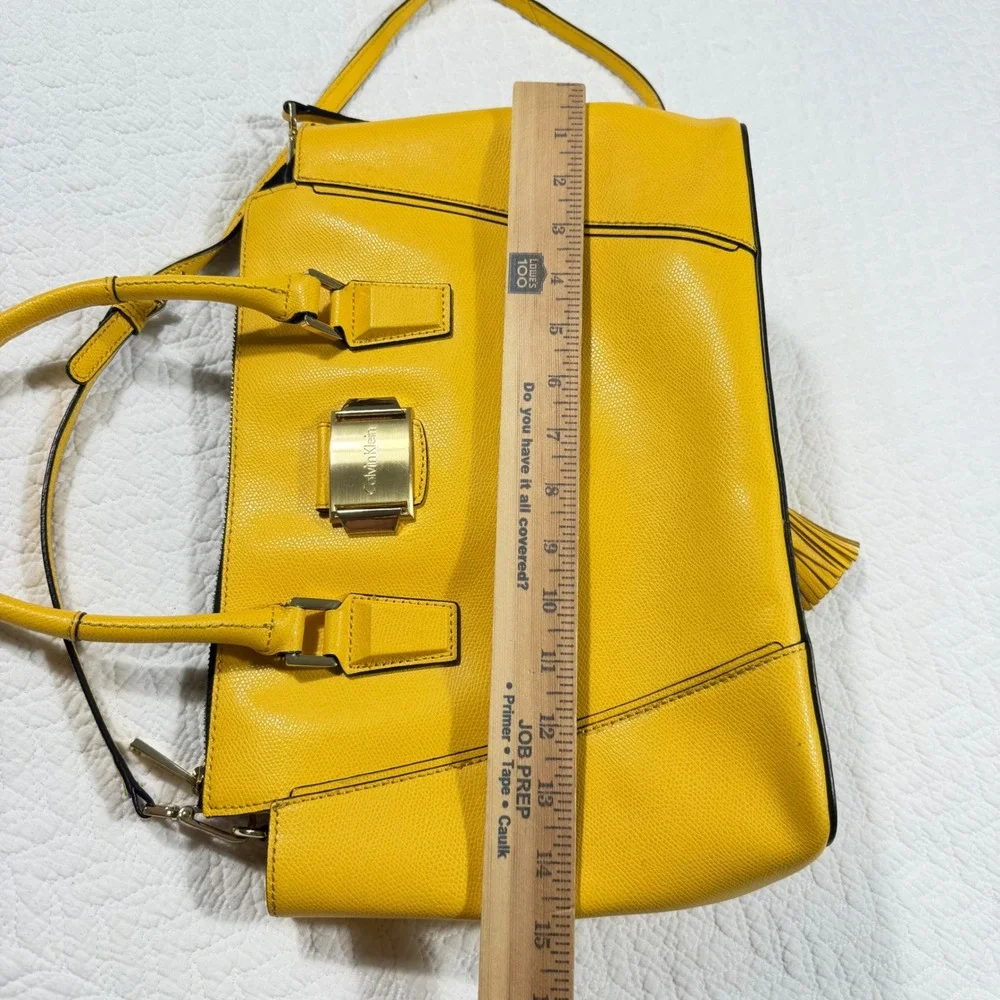Calvin Klein Satchel Handbag Womens Yellow Designer Faux Leather Tassel EUC